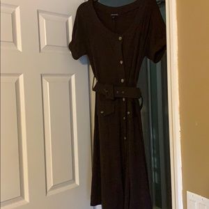 Short Sleeve Button Up Belted Dress